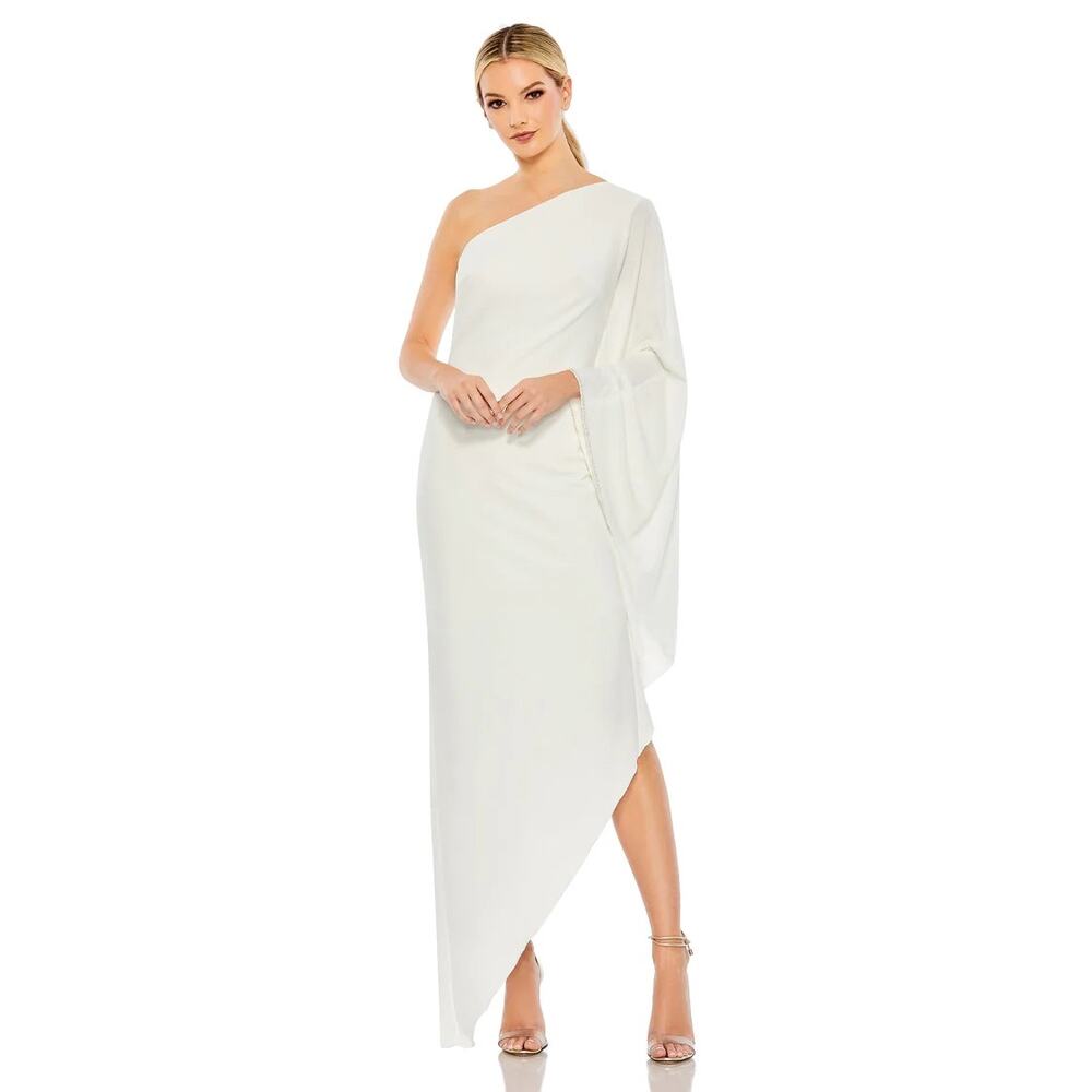 Mac Duggal 11247 Ivory One Shoulder Asymmetrical One Shoulder Kimono Dress NWT